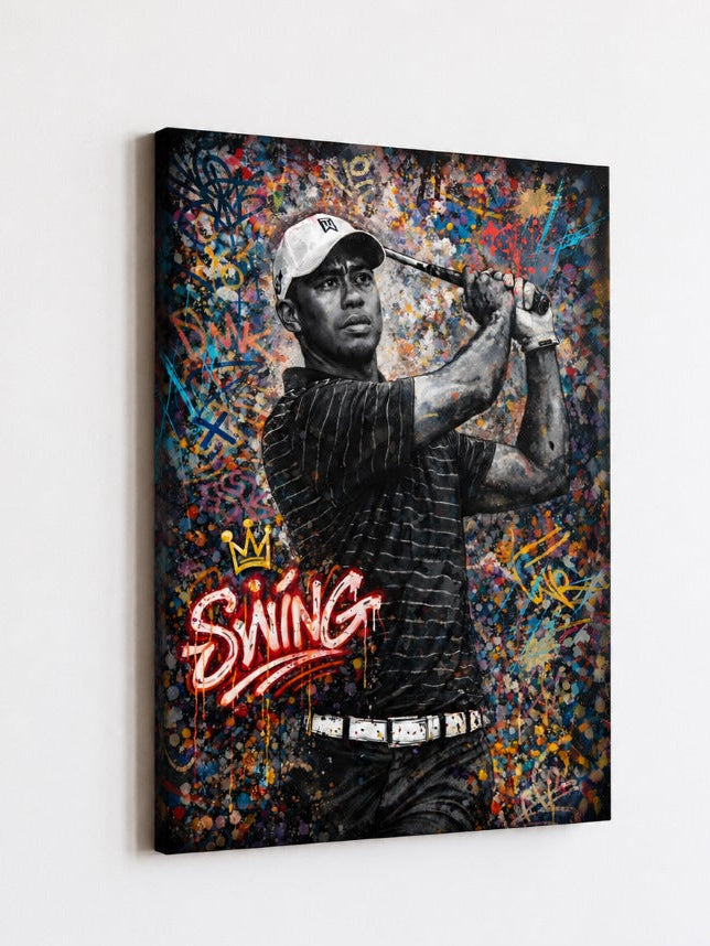 Toile Tiger Woods vue de profil sur chassis entoilé

