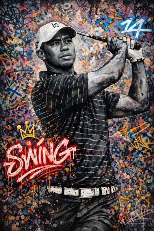 Portrait Tiger Woods pop art street art en vue de face

