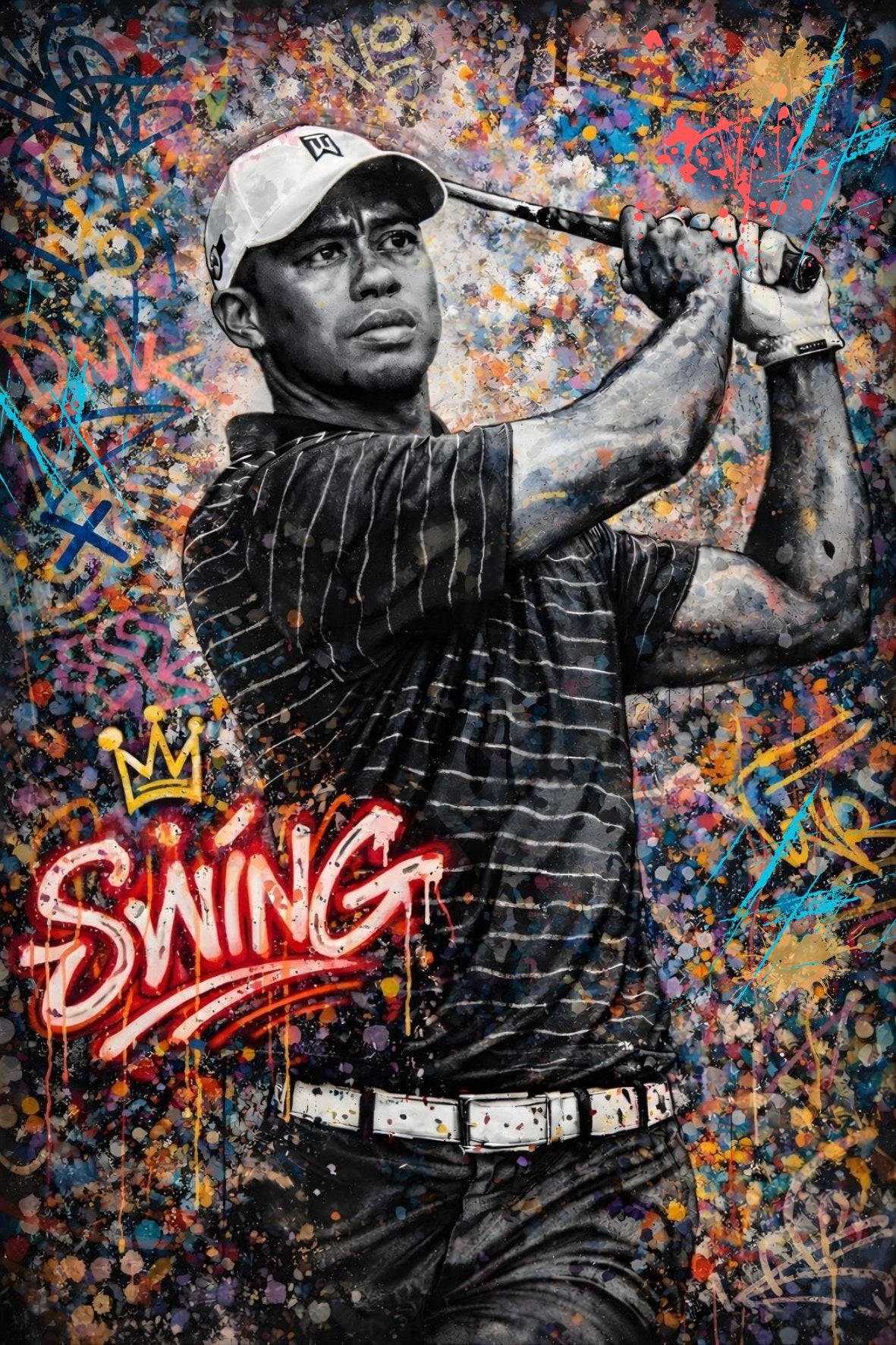 Portrait Tiger Woods pop art street art en vue de face

