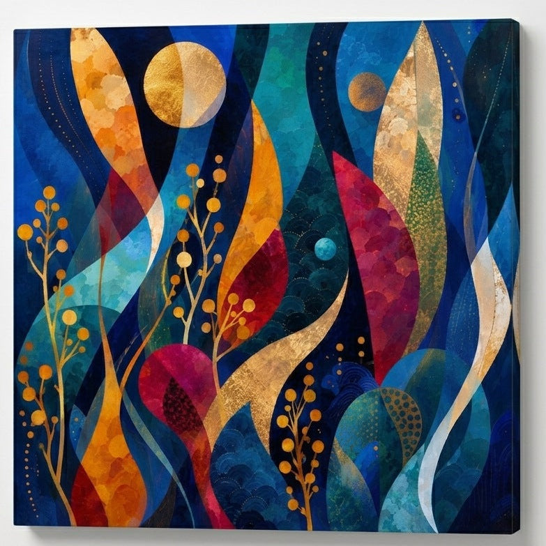 Œuvre décorative inspirée de la nature avec palette raffinée et élégance moderne

