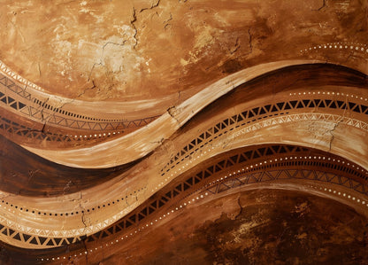 Tableau abstrait afro bohème aux tons ocres
