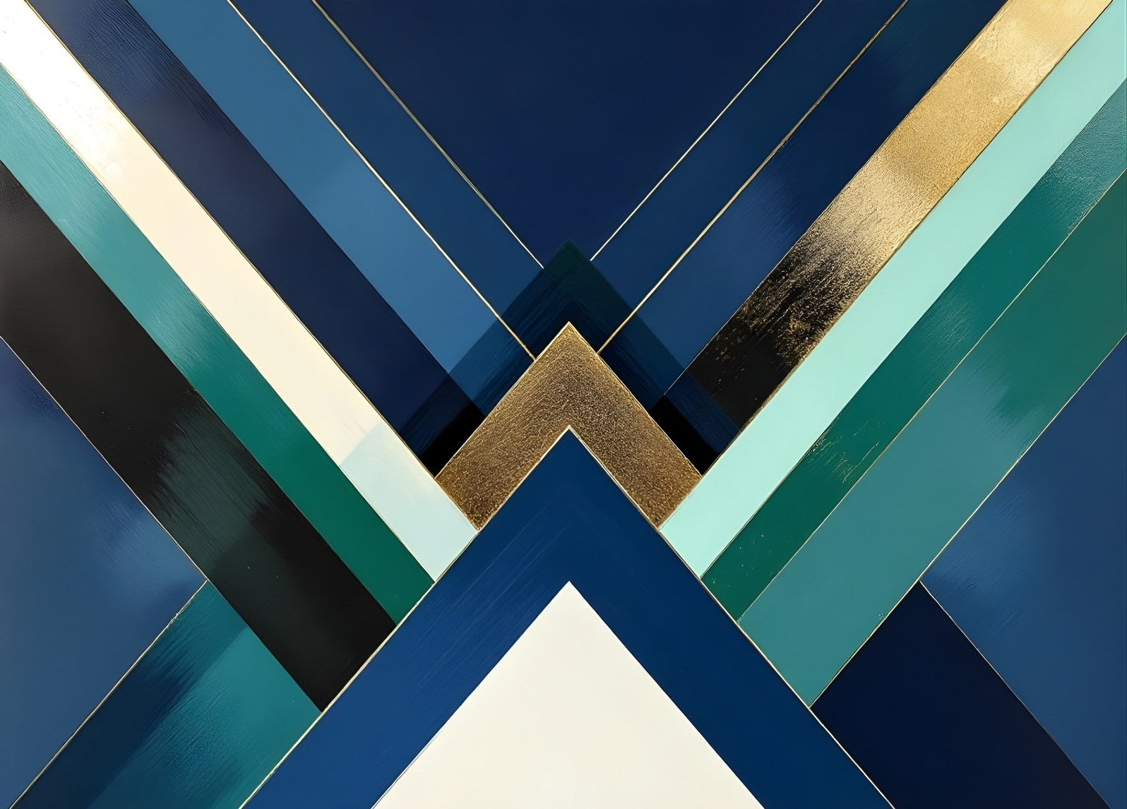 Tableau abstrait art déco bleu et or vue de face
