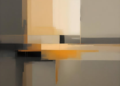 Tableau abstrait beige sable et ocre doré style minimaliste contemporain décoration murale élégante salon moderne
