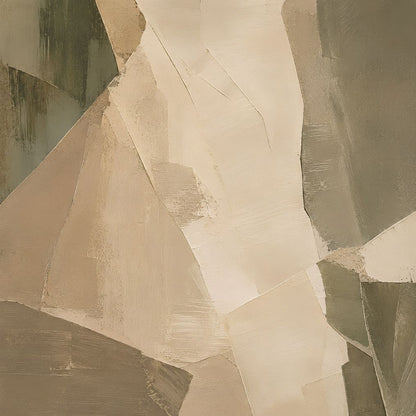 Tableau abstrait beige Strates aux formes minérales et effets de matière
