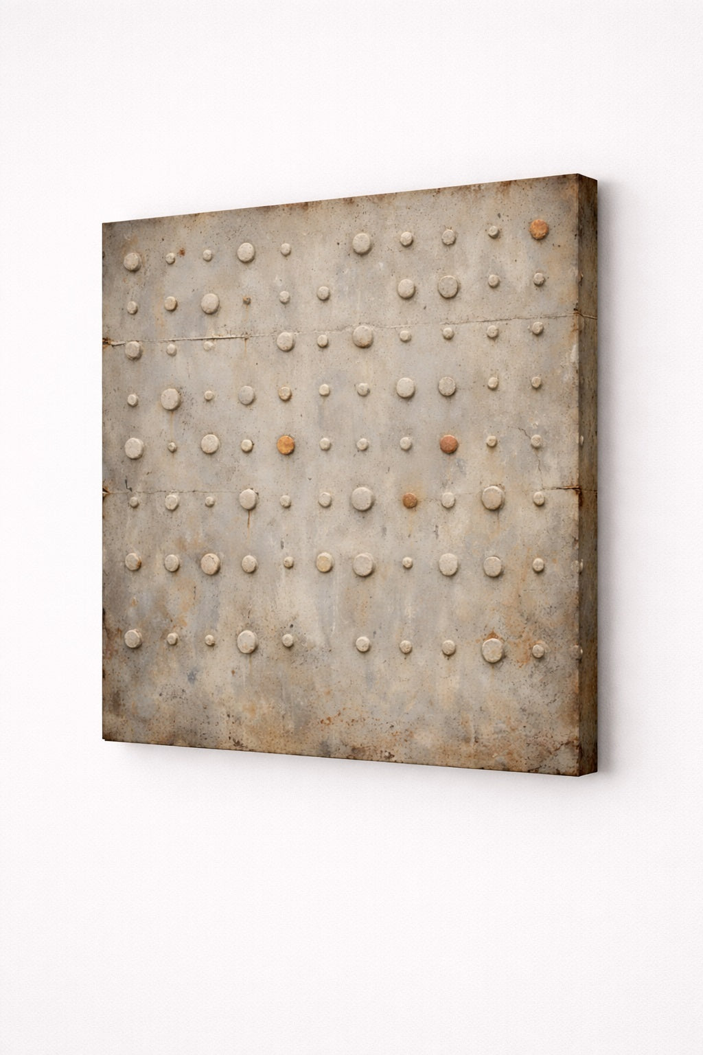 Vue toile tableau abstrait béton texturé reliefs minéraux contemporains
