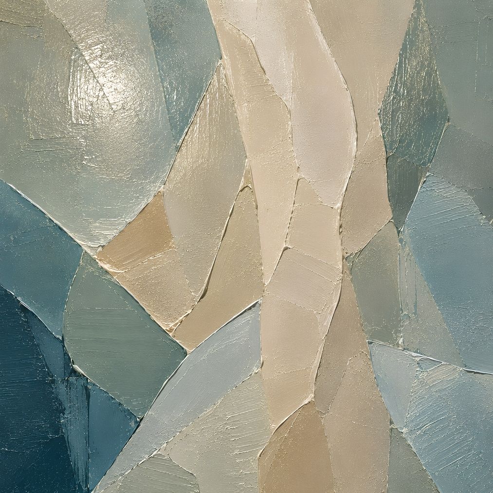 Tableau abstrait bleu et beige Éclats Minéraux aux effets de matière
