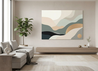 Tableau abstrait calme et contemplation en situation intérieure
