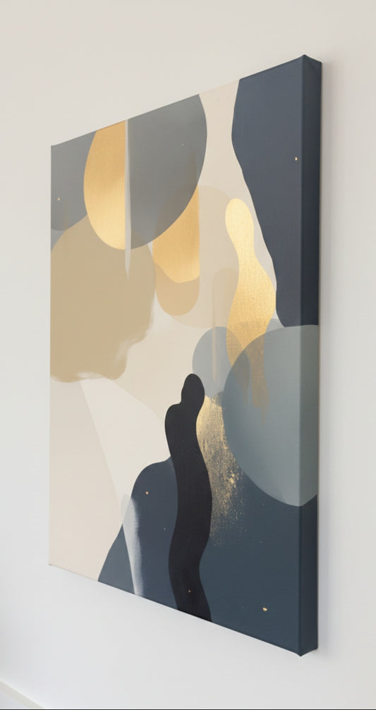 Détails d’un tableau abstrait apaisant aux nuances minérales
