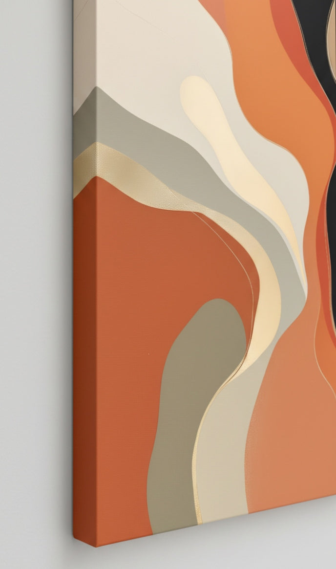 Vue détaillée d’un tableau abstrait apaisant aux tons naturels favorisant la contemplation
