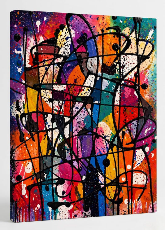Tableau abstrait lignes noires design moderne et contemporain
