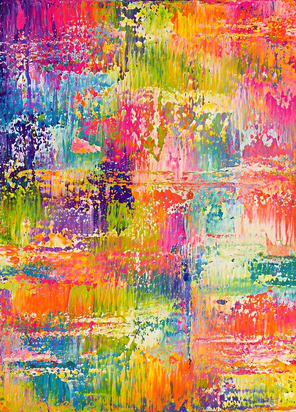 Tableau abstrait multicolore avec effets de peinture et texture artistique
