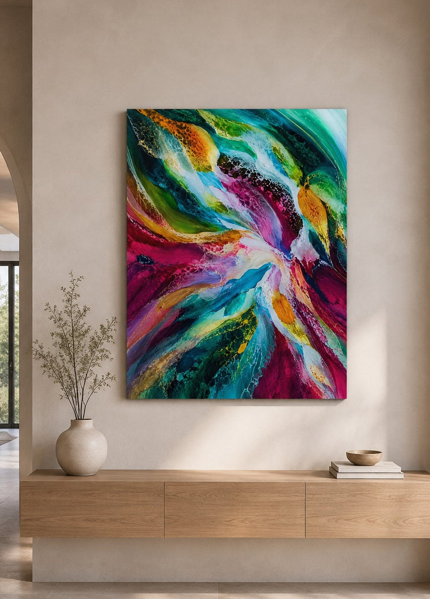 Tableau abstrait contemporain idéal pour une décoration murale moderne et élégante.
