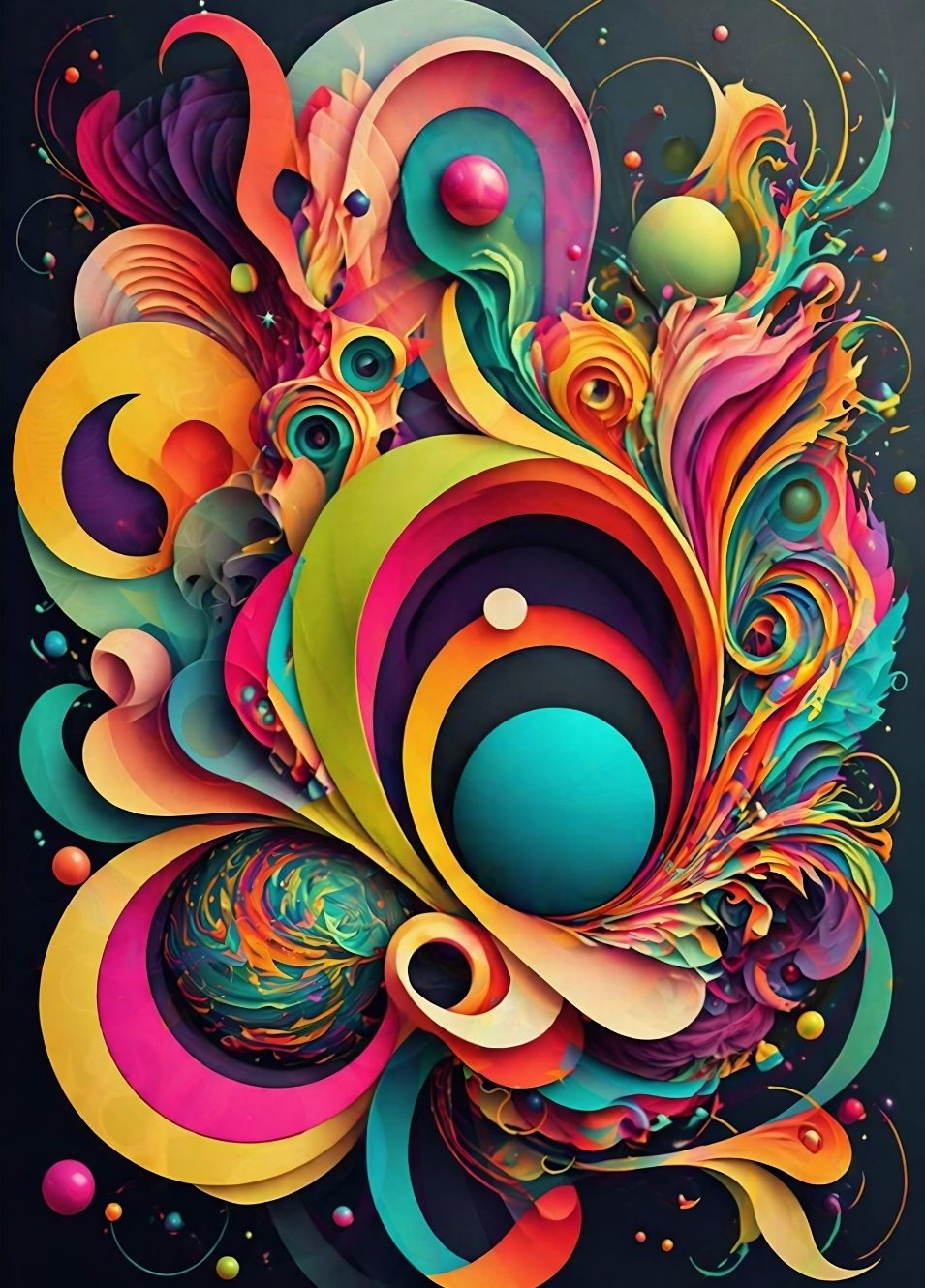Composition abstraite multicolore inspirée des galaxies et de l'univers contemporain
