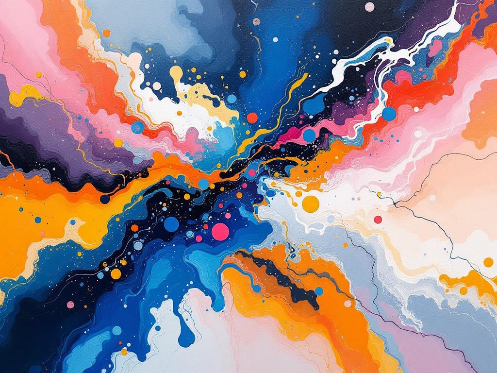 Tableau abstrait contemporain coloré et dynamique
