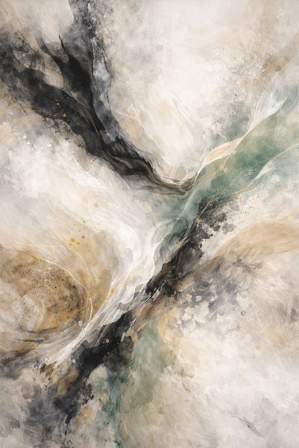 Tableau abstrait contemporain aux textures organiques et minérales
