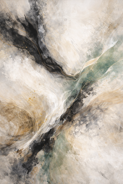 Tableau abstrait contemporain aux textures organiques et minérales
