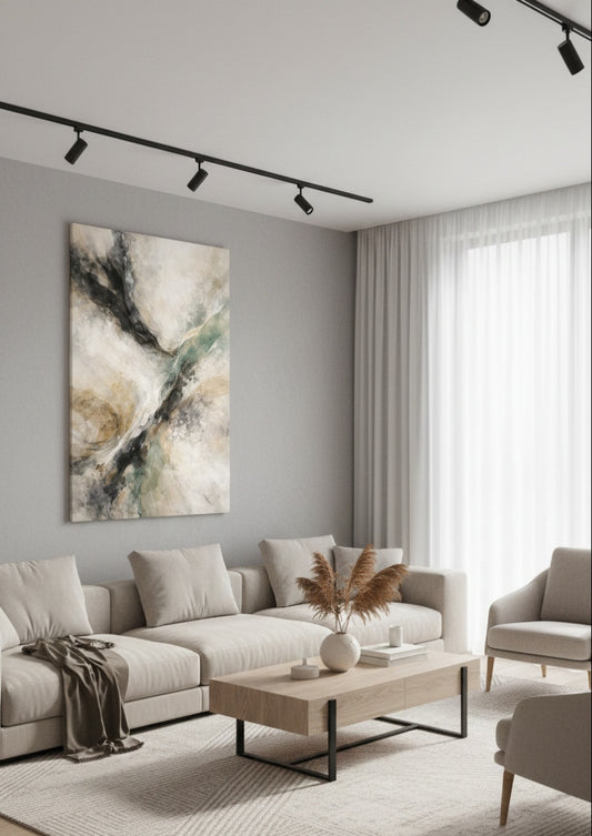 Tableau abstrait contemporain en décoration murale moderne
