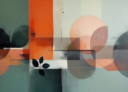 Tableau abstrait moderne formes géométriques douces vert sauge orange design minimaliste apaisant

