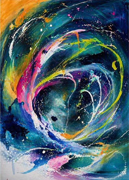 Tableau abstrait galaxie colorée avec vortex cosmique et énergie lumineuse contemporaine
