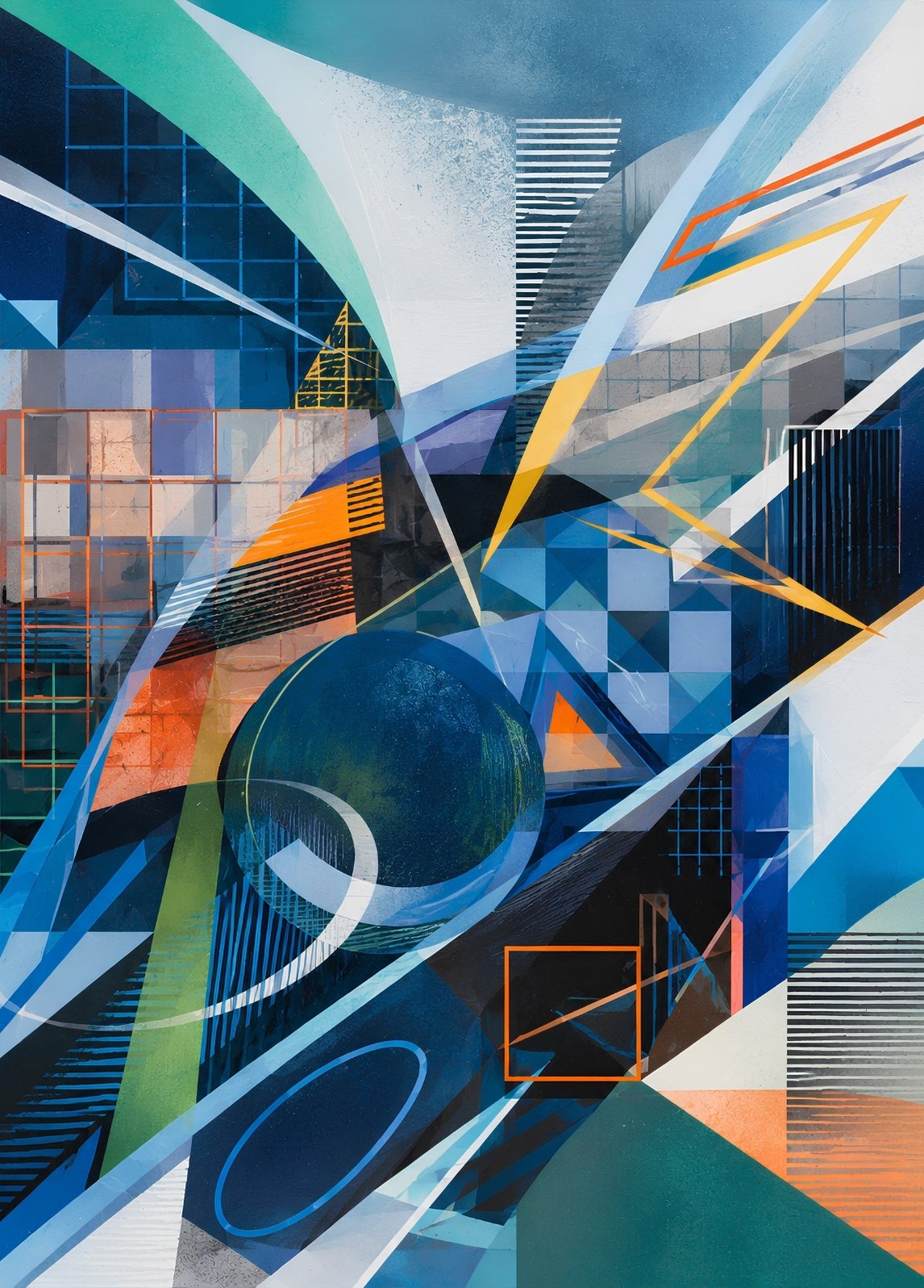 Composition abstraite géométrique bleue inspirée du design architectural et de l'art contemporain
