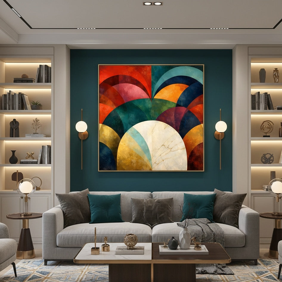 Tableau abstrait géométrique en décoration murale intérieure
