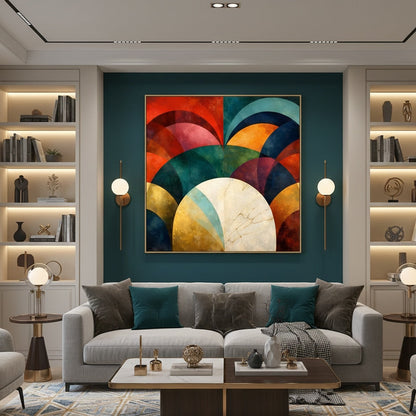 Tableau abstrait géométrique en décoration murale intérieure
