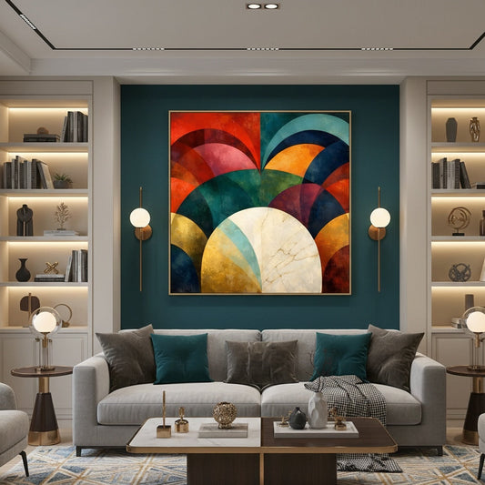 Tableau abstrait géométrique en décoration murale intérieure
