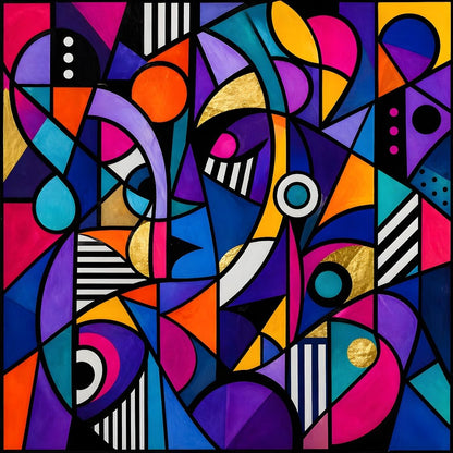 Tableau abstrait géométrique coloré style pop art contemporain pour salon design
