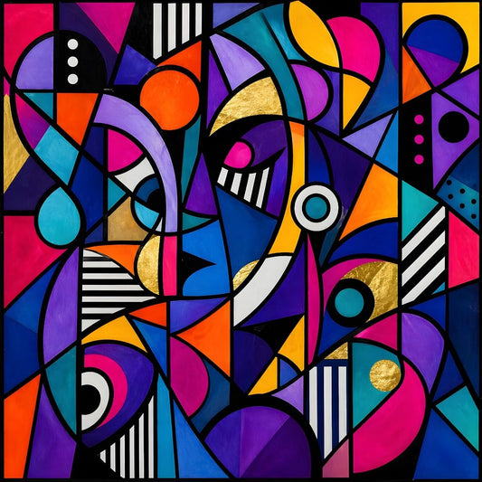 Tableau abstrait géométrique coloré style pop art contemporain pour salon design
