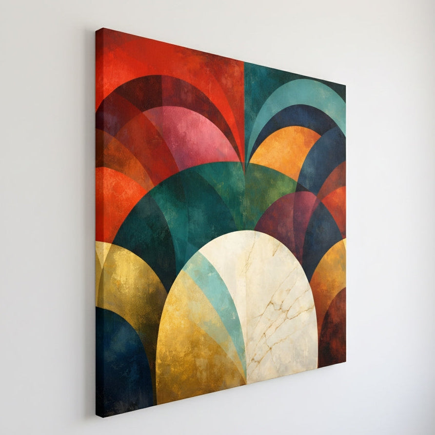Tableau abstrait géométrique sur toile vue de profil
