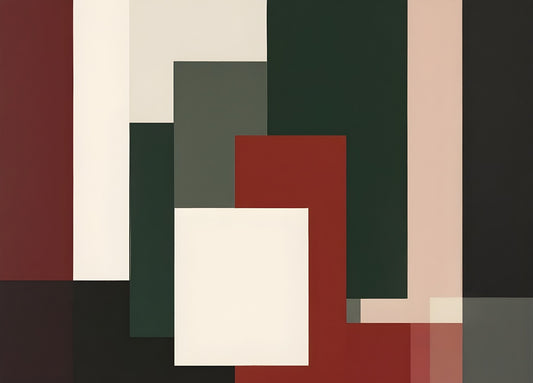 Tableau abstrait géométrique moderne vert profond et terracotta
