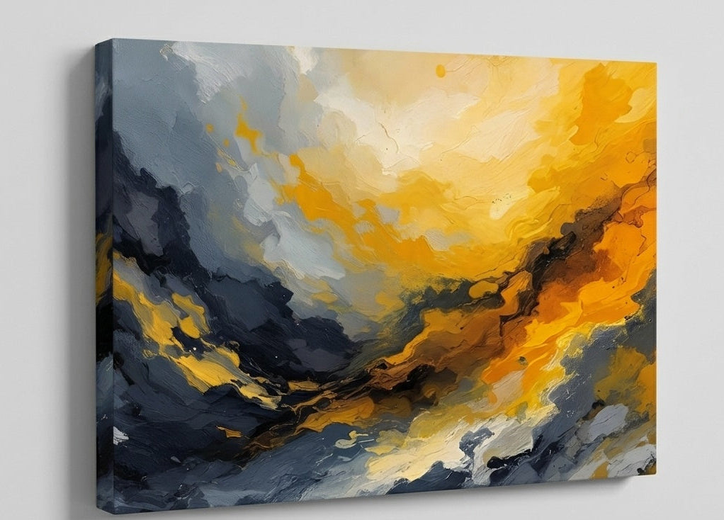 Vue toile tableau abstrait gris et or impression artistique contemporaine
