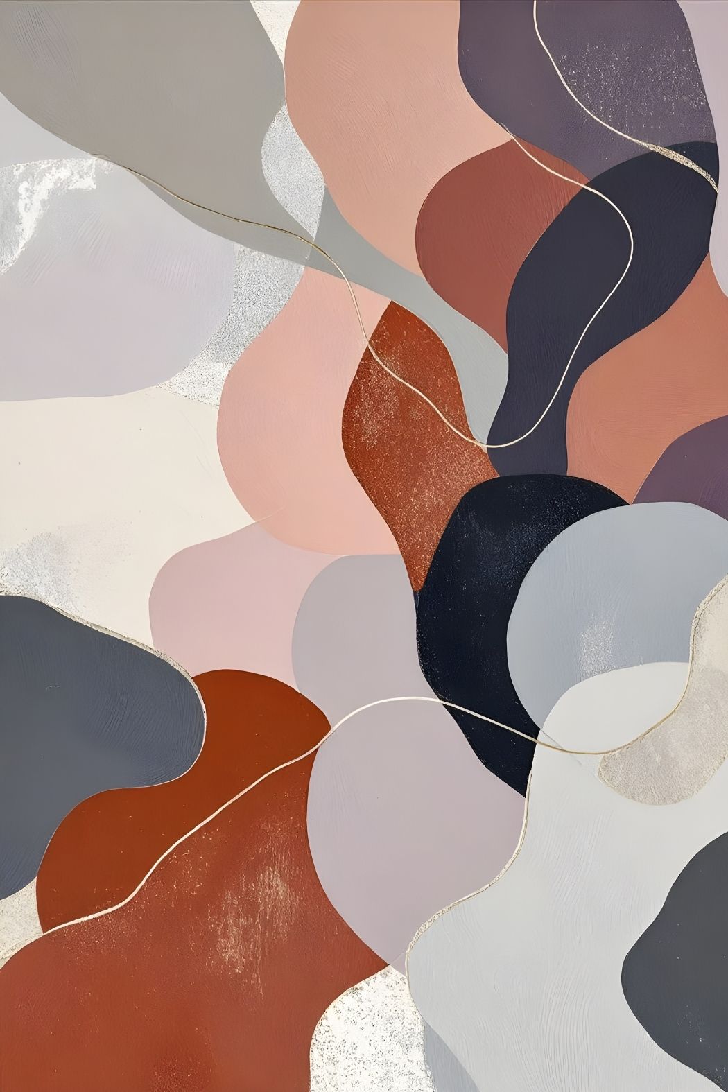 Tableau abstrait apaisant Harmonie minérale aux formes organiques et tons naturels
