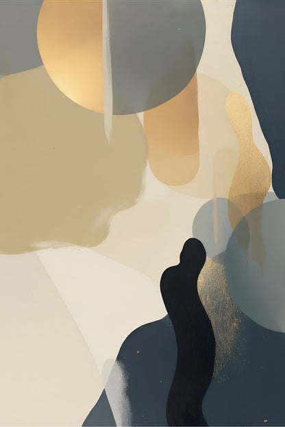 Tableau abstrait Horizon feutré aux formes fluides et tons minéraux
