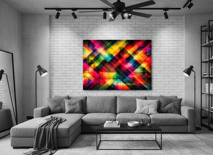 Art mural abstrait aux formes lumineuses pour espace créatif moderne
