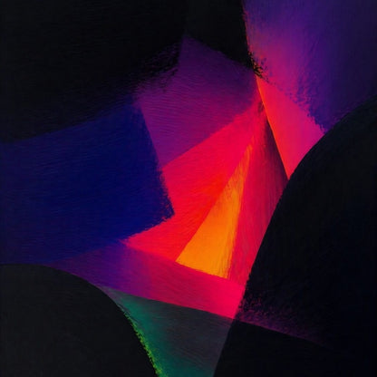 Tableau abstrait lumineux moderne avec contrastes colorés et composition contemporaine élégante
