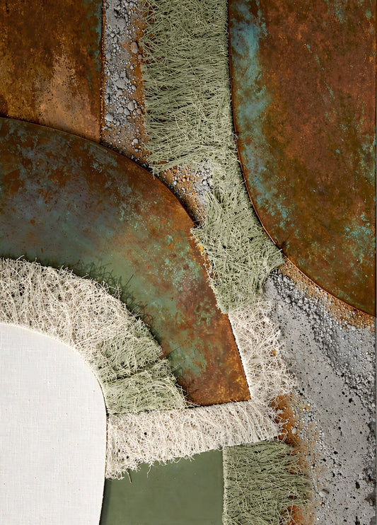 Tableau abstrait avec textures organiques et tons naturels, idéal pour une décoration murale moderne élégante et apaisante.
