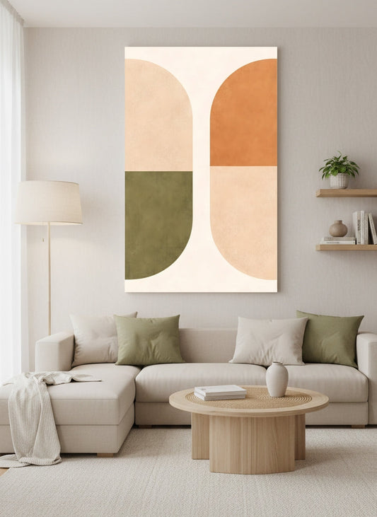 Tableau abstrait minimaliste en décoration murale intérieure
