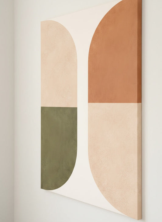 Tableau abstrait minimaliste sur toile vue de profil
