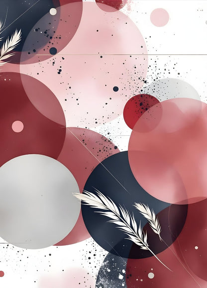 Tableau abstrait moderne avec cercles rouges et composition graphique élégante
