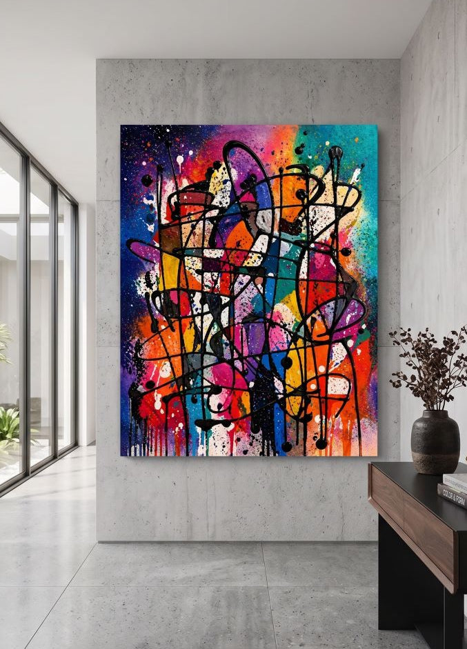 Tableau abstrait moderne coloré pour décoration murale
