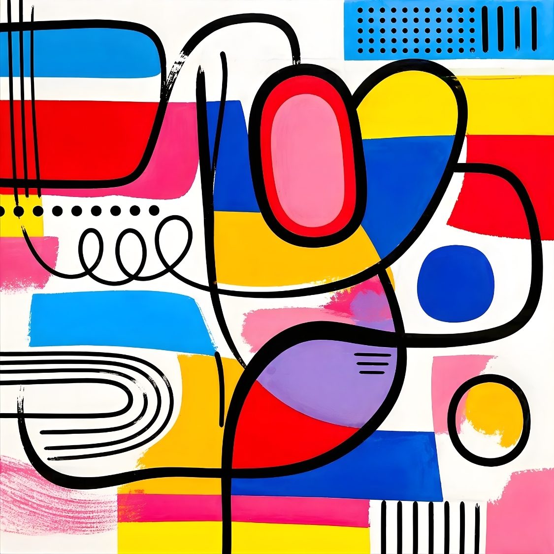 Tableau abstrait graphique coloré inspiré du style Memphis contemporain
