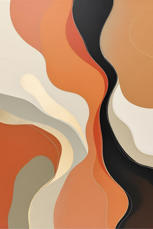 Tableau abstrait Équilibre minéral aux formes organiques et tons terracotta
