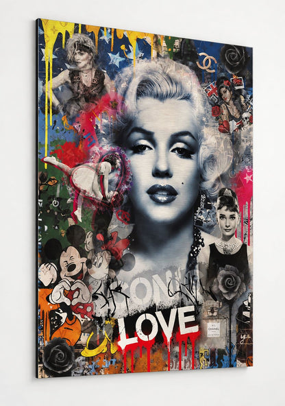 Tableau pop art sur le thème de l'amour imprimé sur plaque alu dibond haut de gamme