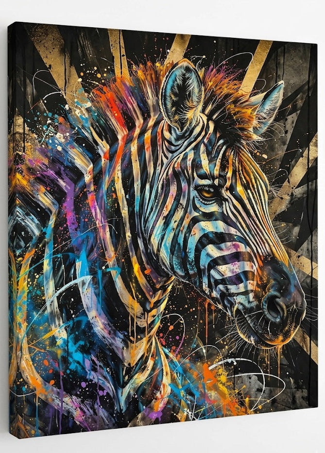 Tableau animal contemporain zèbre coloré avec style urbain et peinture moderne
