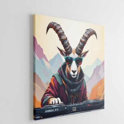 Tableau animal décalé chèvre DJ sur toile vue de profil
