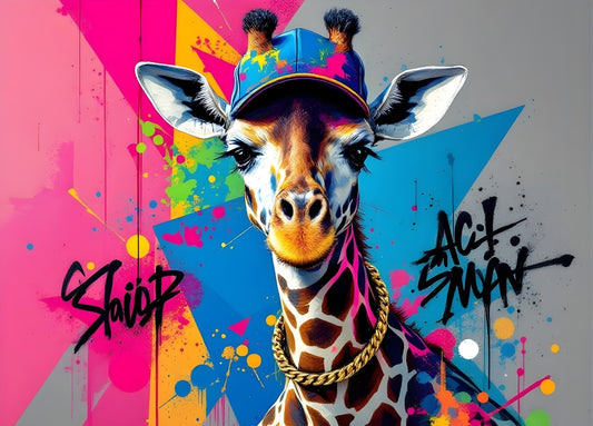 Tableau animal décalé girafe street art vue de face
