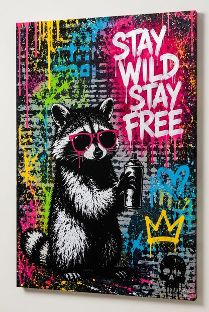 Œuvre animale décalée inspirée du street art avec projections de peinture et couleurs vives
