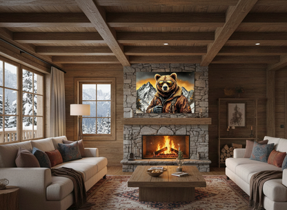 Tableau animal décalé représentant un ours en montagne, décoration murale contemporaine
