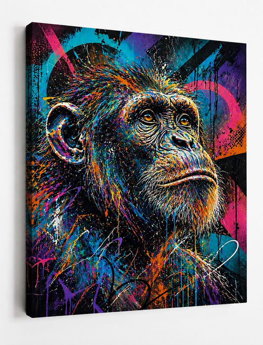 Tableau animal pop art singe moderne avec couleurs vives et ambiance graffiti urbaine
